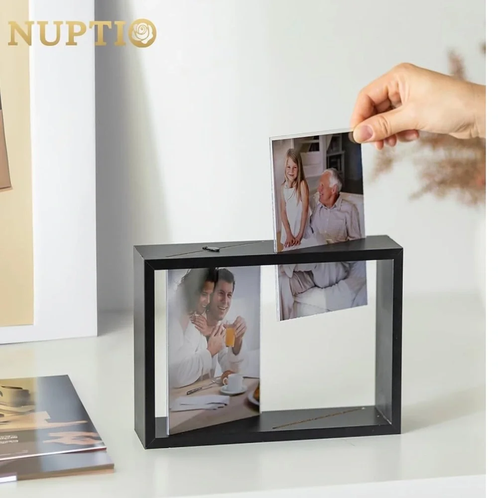 NUPTIO Picture Frame 4x6 Double: Black Wood Desk Display Hold 4 Vertical NWT